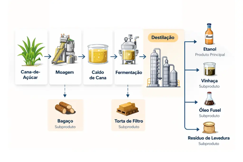 Vinhaça como fonte de potássio: fluxo do processo e subprodutos da producao de etanol